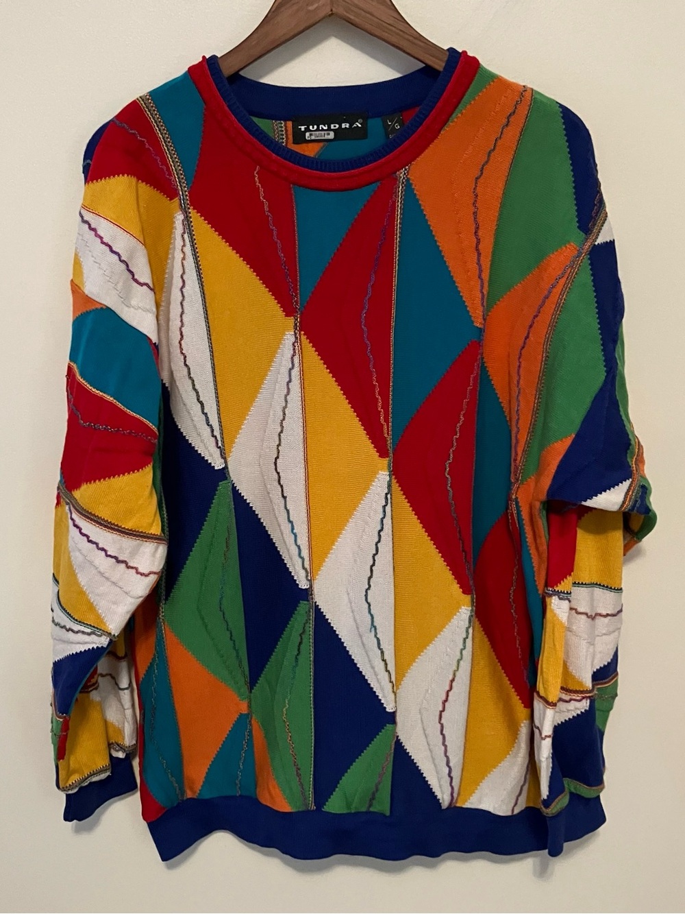 VTG Men’s Tundra Canada 3D Knit Sweater Bright Diamond Multicolor L 90s Hip Hop